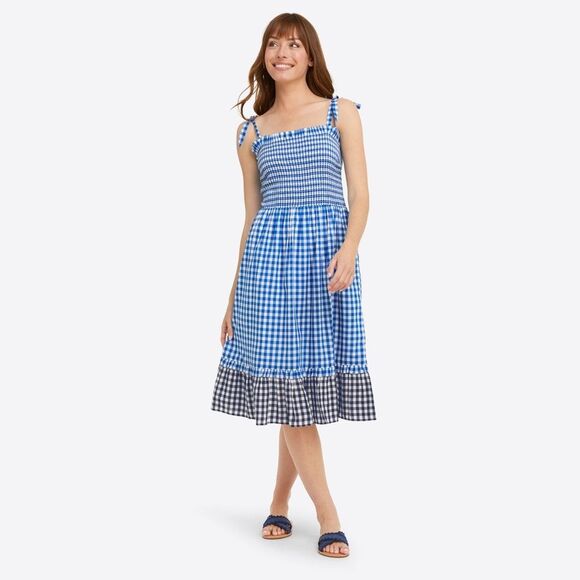 DRAPER JAMES Taylor Smocked Dress in Blue Gingham Size S - Picture 1 of 8